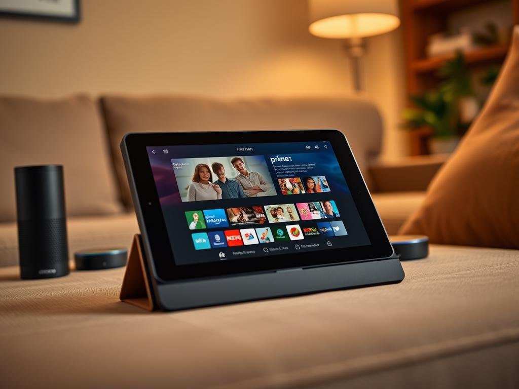 Amazon Fire Max 11 showing entertainment content and Amazon services