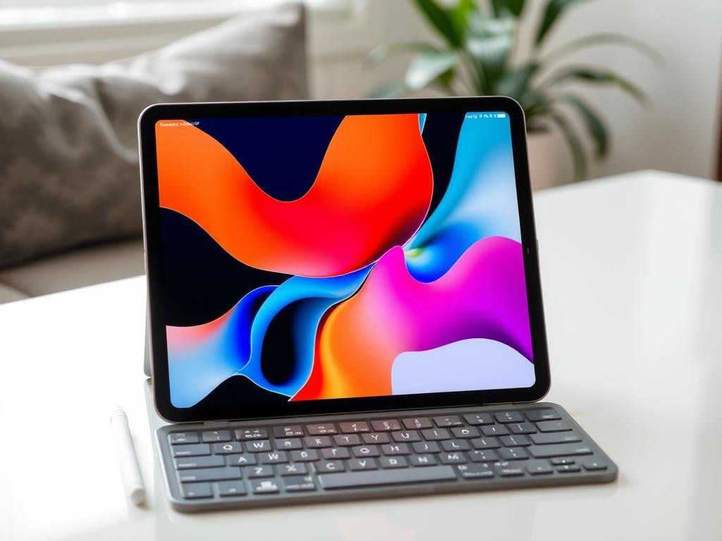 Apple iPad Air M3 2025 model showing the tablet with Apple Pencil and Magic Keyboard
