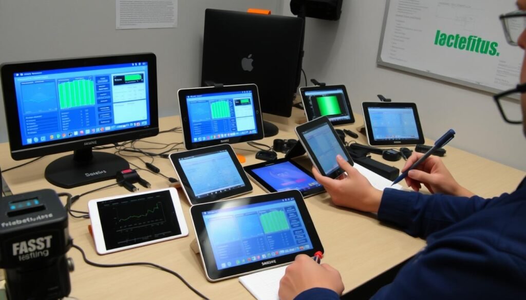 Tablet testing process showing benchmark tests and real-world usage scenarios for the Best Tablets 2025 guide