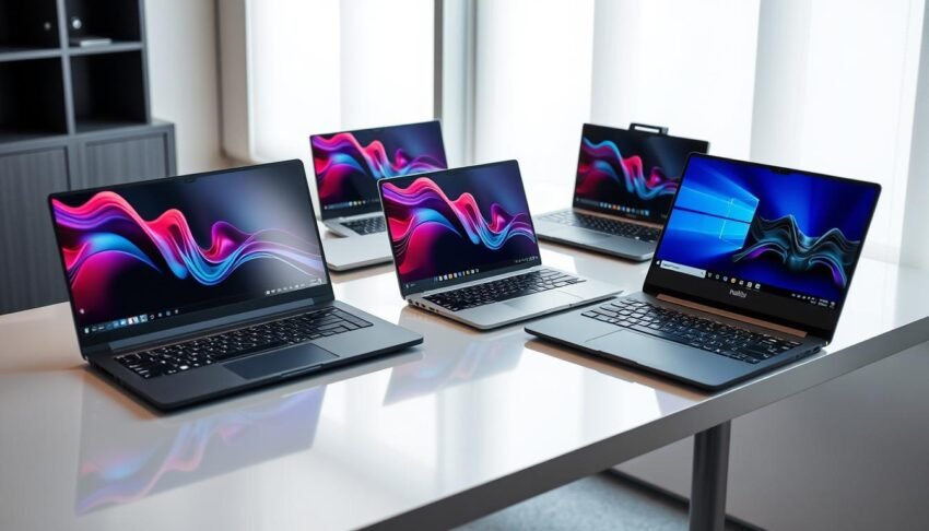Collection of the best laptops of 2025 arranged on a modern desk