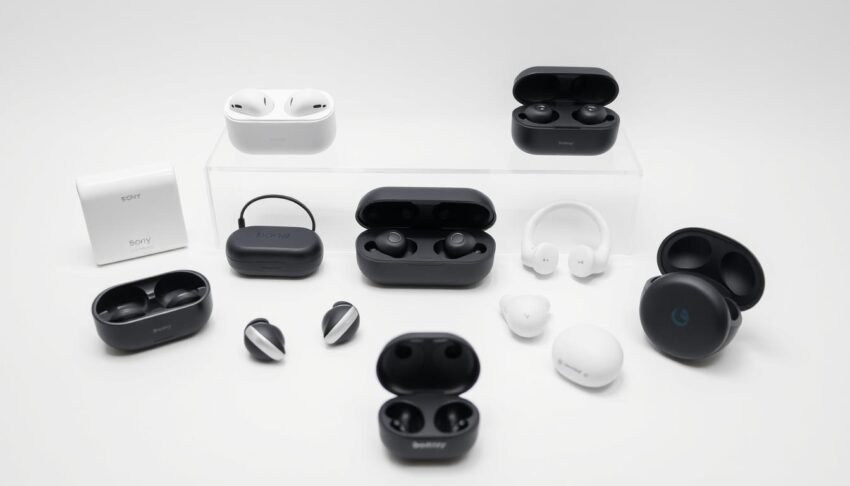 Collection of the best earbuds of 2025 arranged in a showcase display