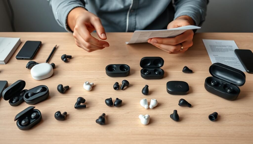 Person comparing different earbuds models - best earbuds 2025 buying guide Person comparing different earbuds models - best earbuds 2025 buying guide