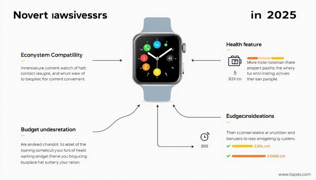 Visual guide showing factors to consider when choosing a smartwatch in 2025 Visual guide showing factors to consider when choosing a smartwatch in 2025