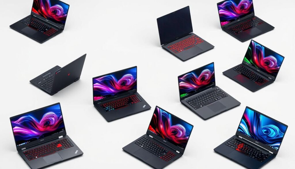 A collection of the best gaming laptops of 2025 arranged to show size and design differences