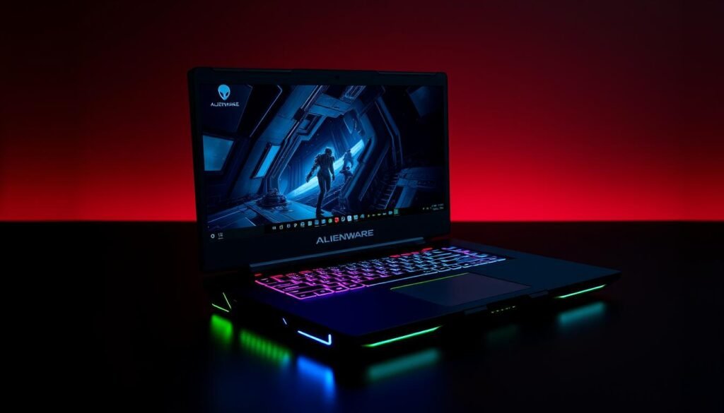 Alienware m16 R2 gaming laptop with distinctive design and RGB lighting