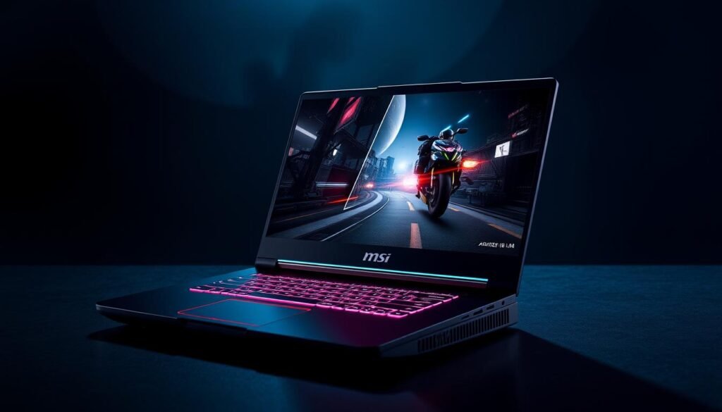 MSI Raider 18 HX AI gaming laptop with large display and RGB lighting