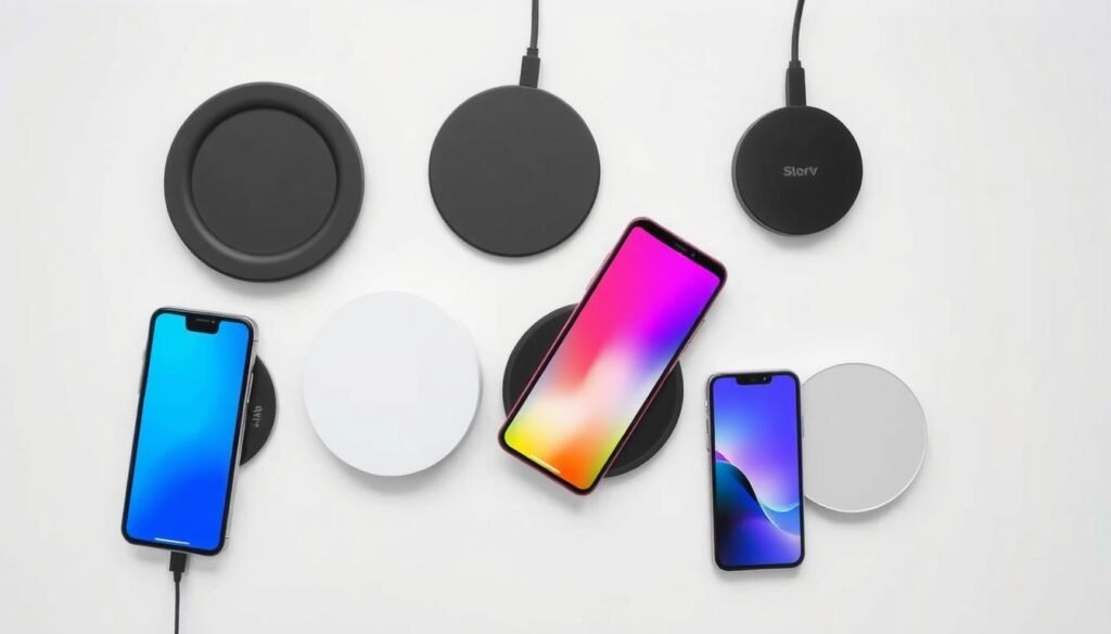 Wireless chargers arranged side by side showing size comparison of best wireless charger 2025 options