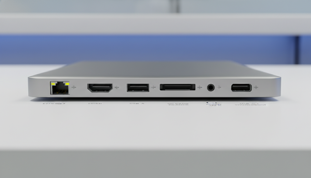 Common laptop ports including USB-C, USB-A, HDMI, and card readers