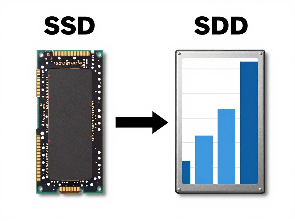 Comparison between SSD and HDD storage showing speed differences