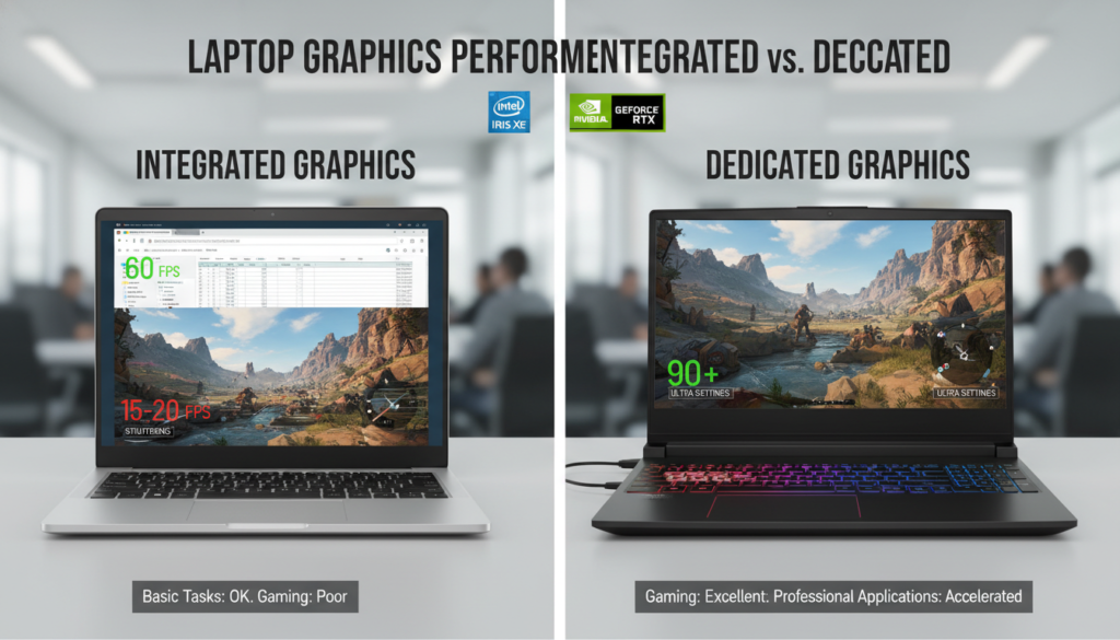 Comparison between integrated and dedicated graphics performance in laptops