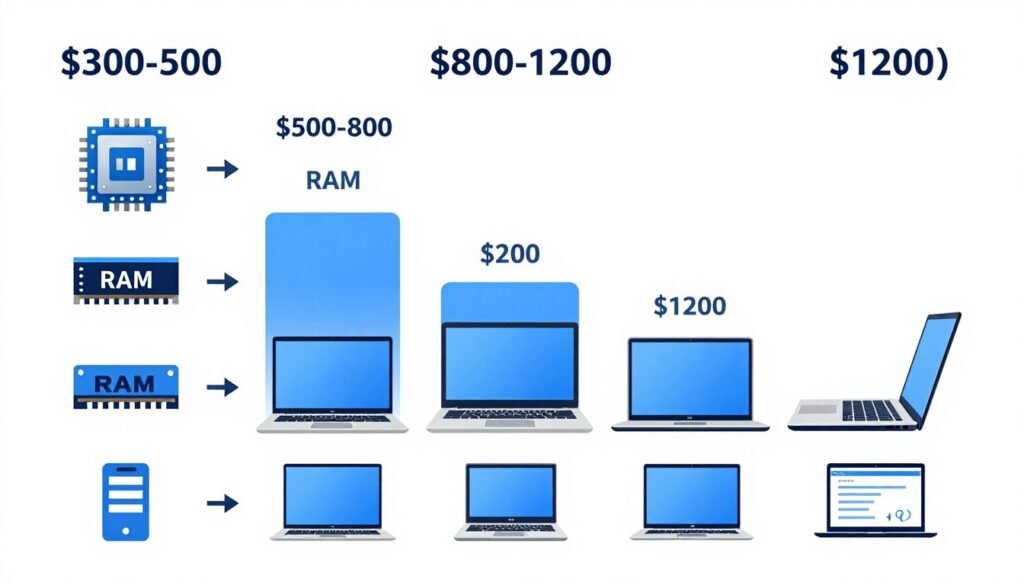 Laptop price tiers showing what features and performance to expect at different budget levels