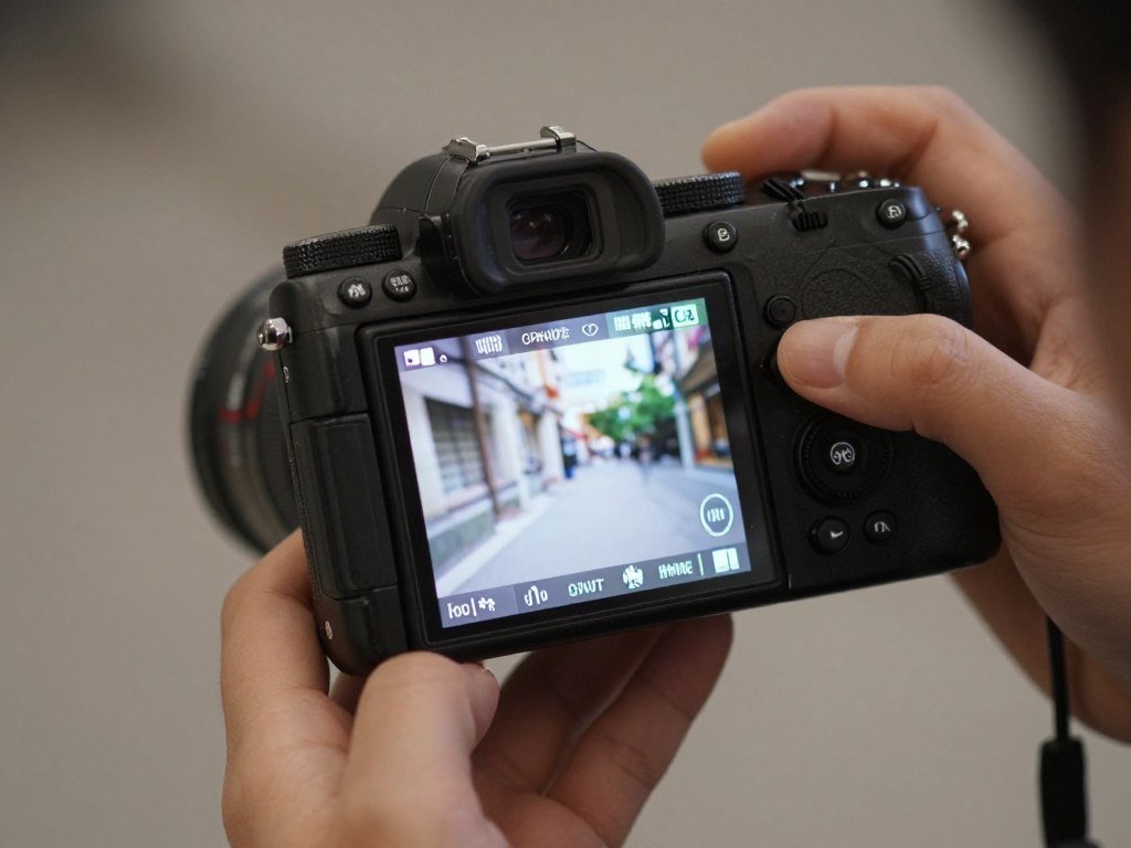Camera connected to smartphone showing wireless transfer
