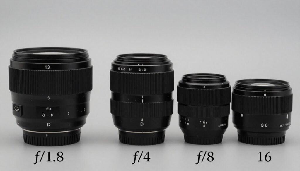 Comparison of different aperture settings showing depth of field effects