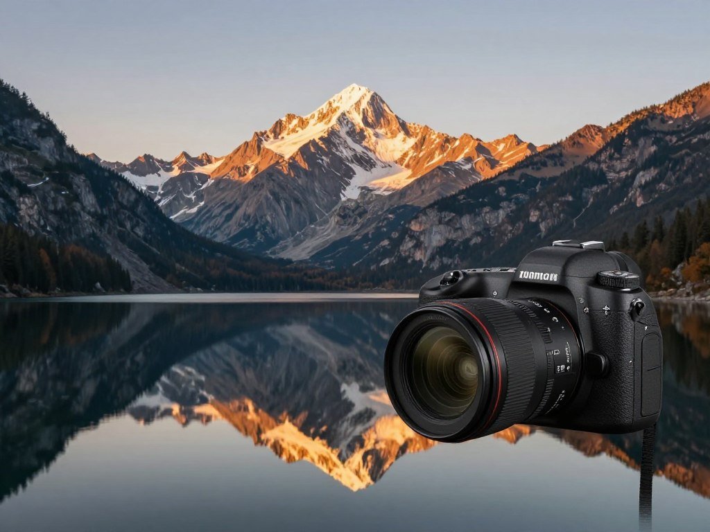 Landscape photography scene with mountains and lake