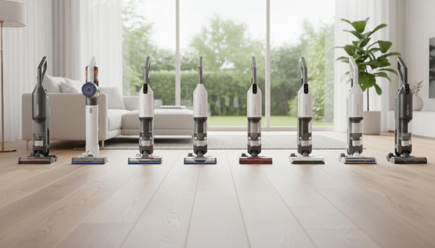 best hard floor cleaners comparison showing multiple models on clean hardwood floor